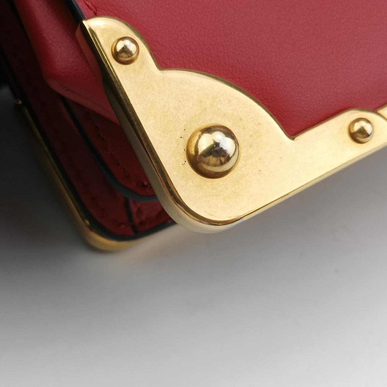 Pre-owned Prada Cahier Red×black Leather 1BD045 shoulderbag | stylenewstar