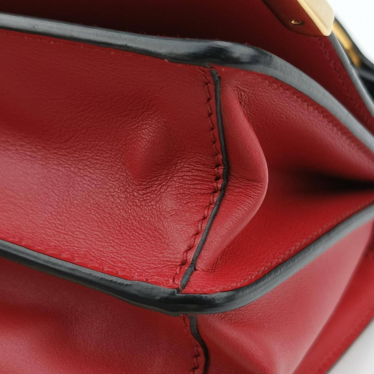 Pre-owned Prada Cahier Red×black Leather 1BD045 shoulderbag | stylenewstar