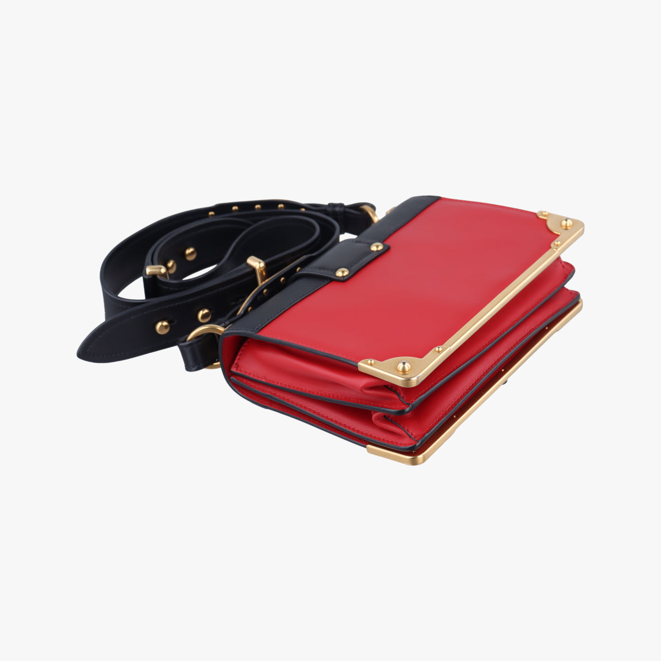 Pre-owned Prada Cahier Red×black Leather 1BD045 shoulderbag | stylenewstar