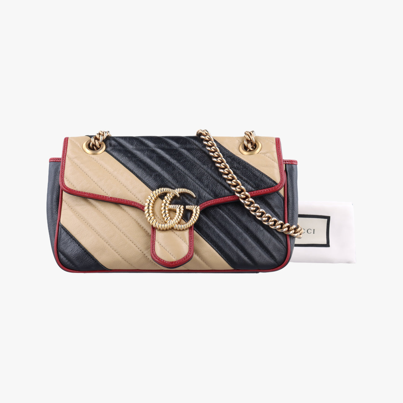 Secondhand Gucci GG Marmont Black x Beige x Red Leather 443497 shoulderbag | stylenewstar