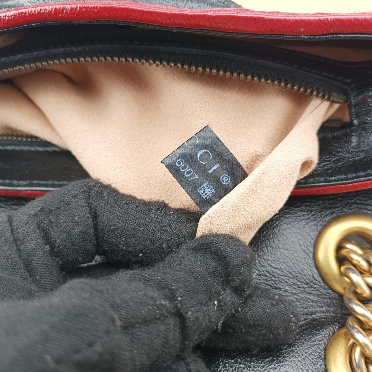 Secondhand Gucci GG Marmont Black x Beige x Red Leather 443497 shoulderbag | stylenewstar