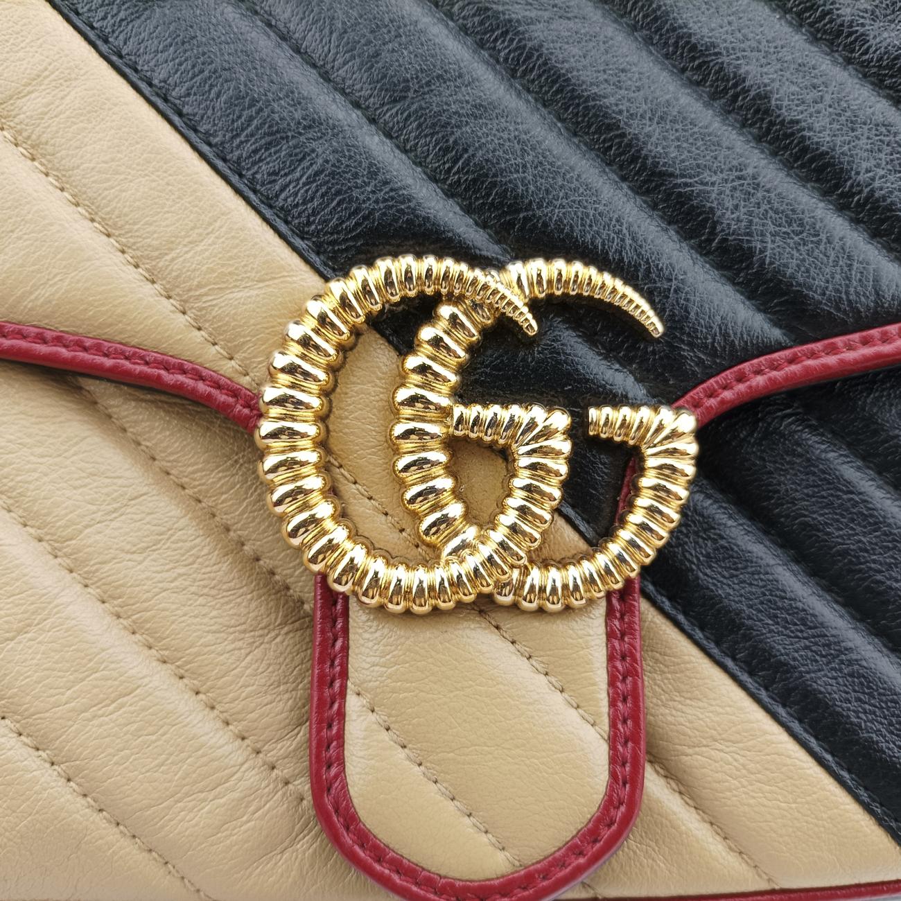Secondhand Gucci GG Marmont Black x Beige x Red Leather 443497 shoulderbag | stylenewstar