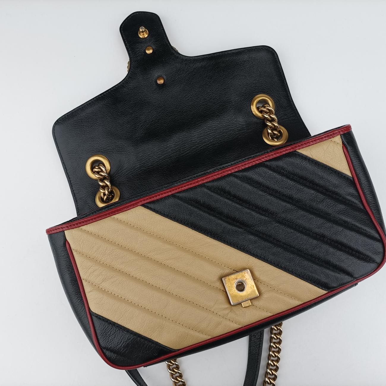 Secondhand Gucci GG Marmont Black x Beige x Red Leather 443497 shoulderbag | stylenewstar