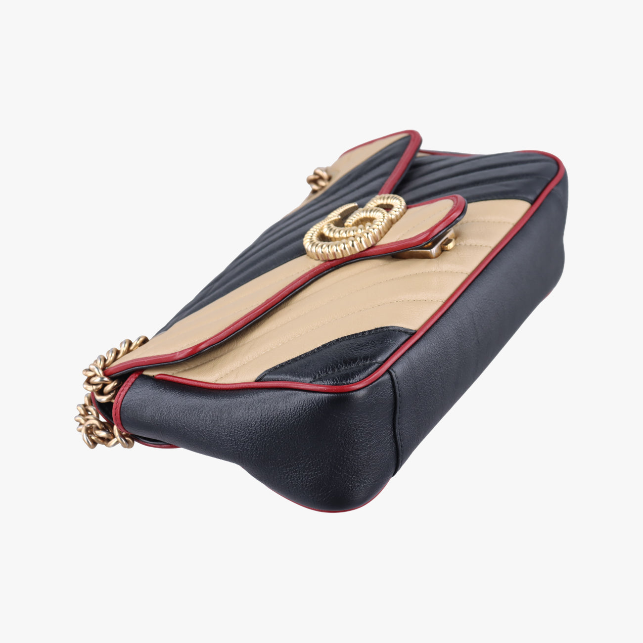 Secondhand Gucci GG Marmont Black x Beige x Red Leather 443497 shoulderbag | stylenewstar
