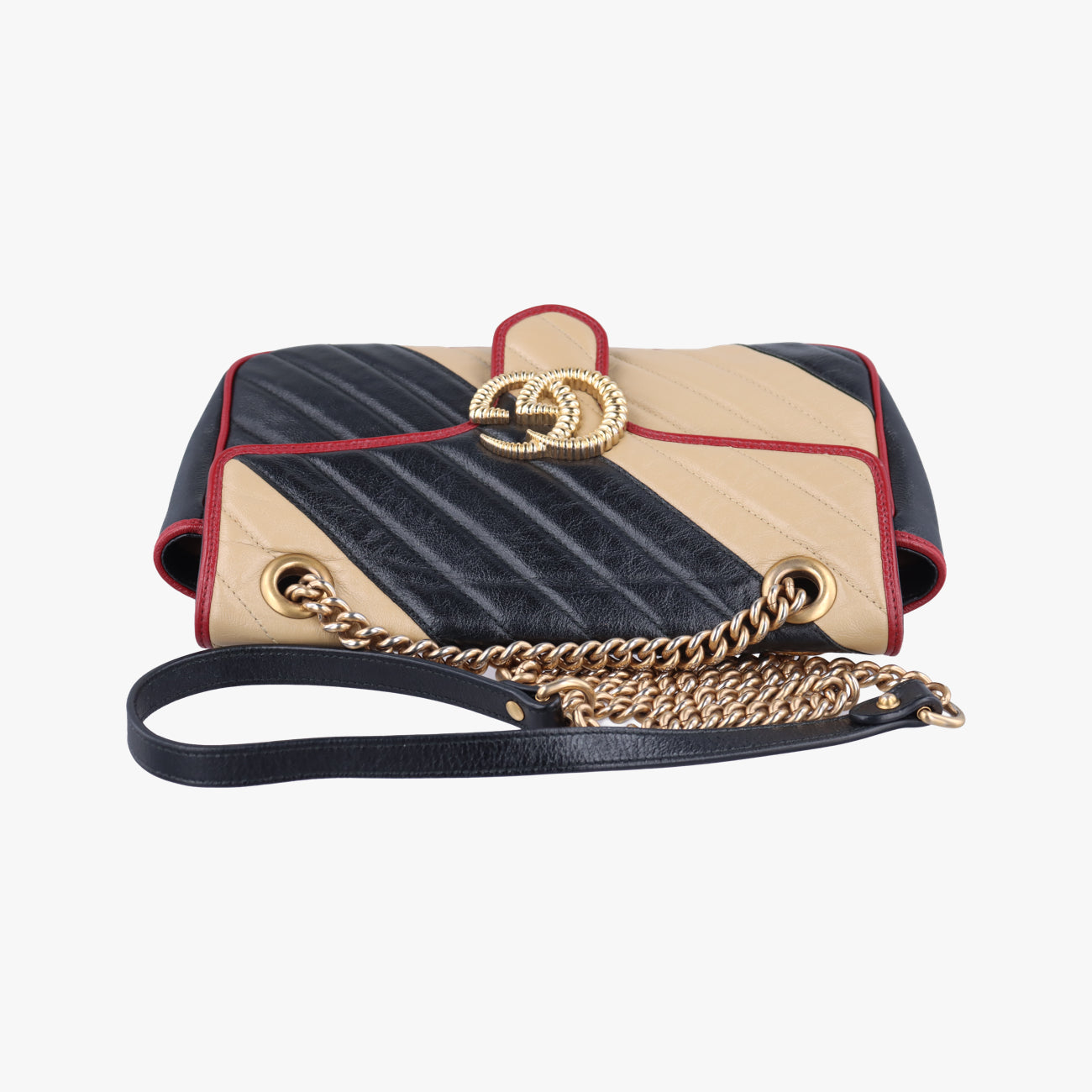 Secondhand Gucci GG Marmont Black x Beige x Red Leather 443497 shoulderbag | stylenewstar