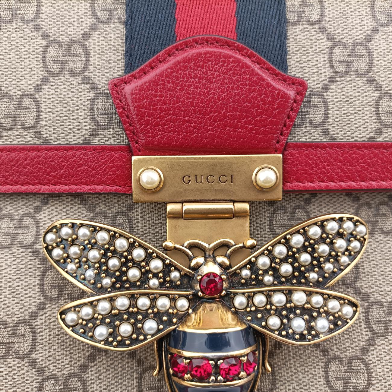 Pre-owned Gucci Queen Margaret Beige×Red×Multicolour PVC coated canvas×Leather 524356 shoulderbag | stylenewstar