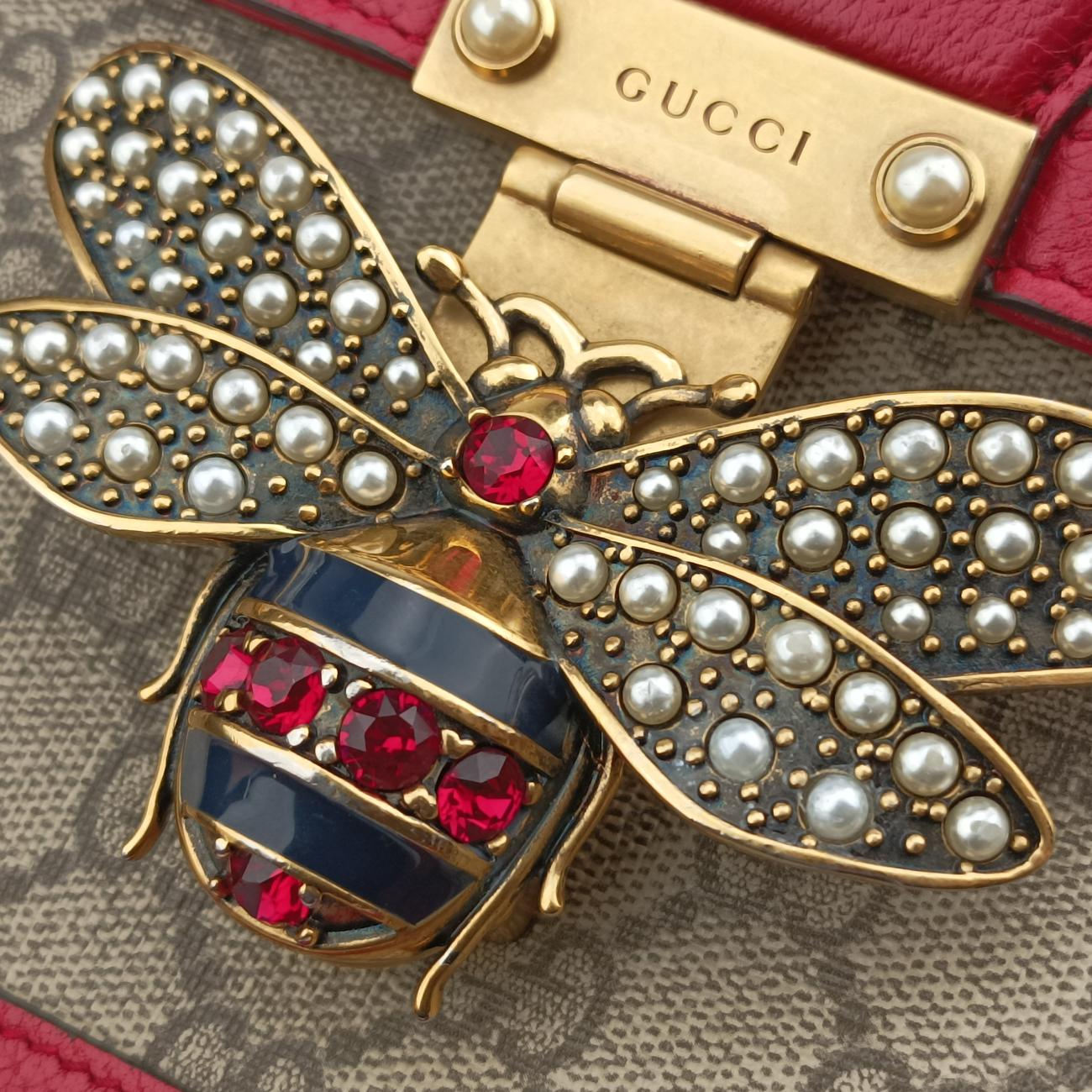 Pre-owned Gucci Queen Margaret Beige×Red×Multicolour PVC coated canvas×Leather 524356 shoulderbag | stylenewstar