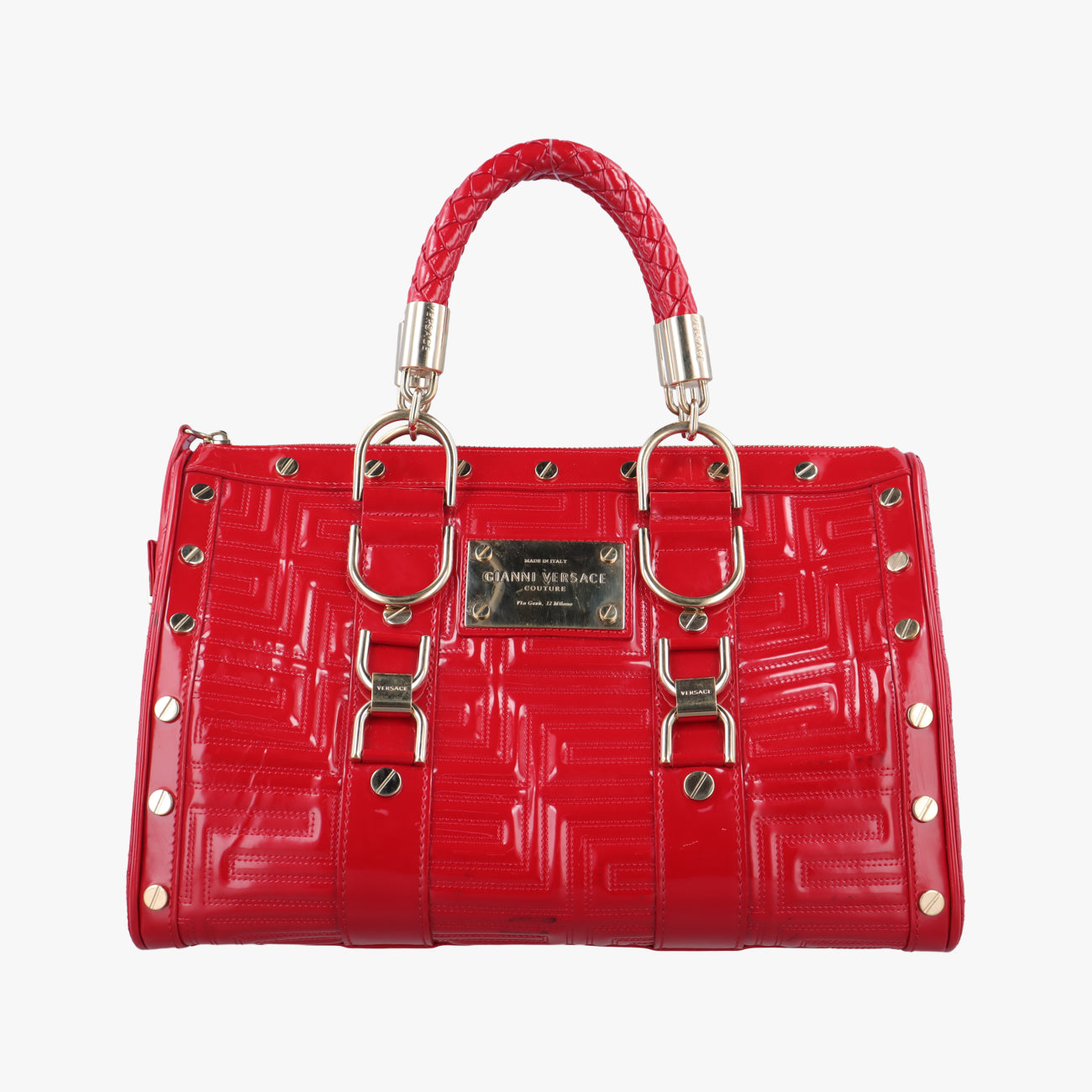 Pre-owned VERSACE Couture Snap Red Patent  handbag | stylenewstar