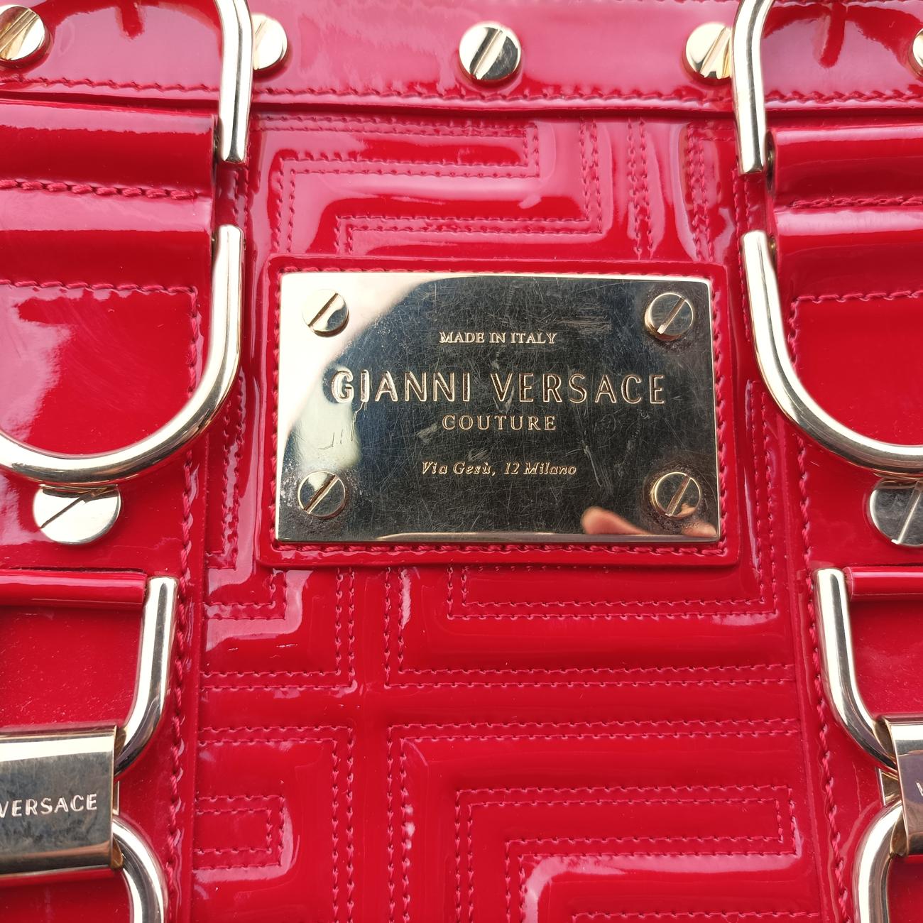 Pre-owned VERSACE Couture Snap Red Patent  handbag | stylenewstar