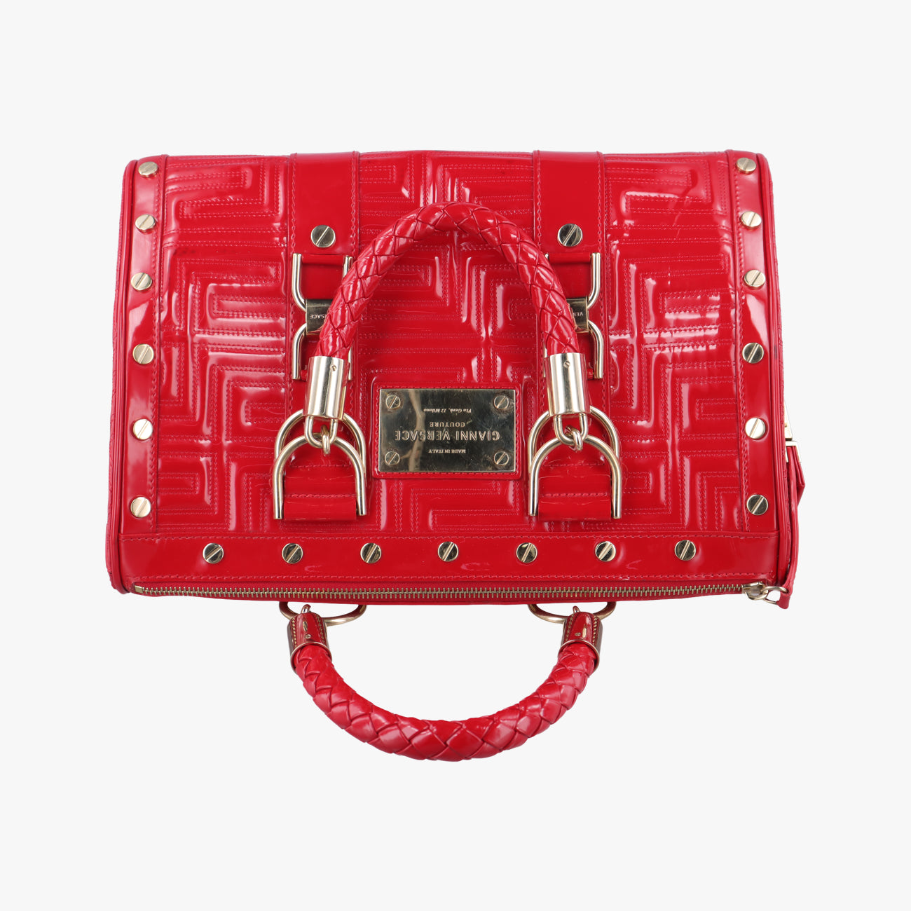 Pre-owned VERSACE Couture Snap Red Patent  handbag | stylenewstar