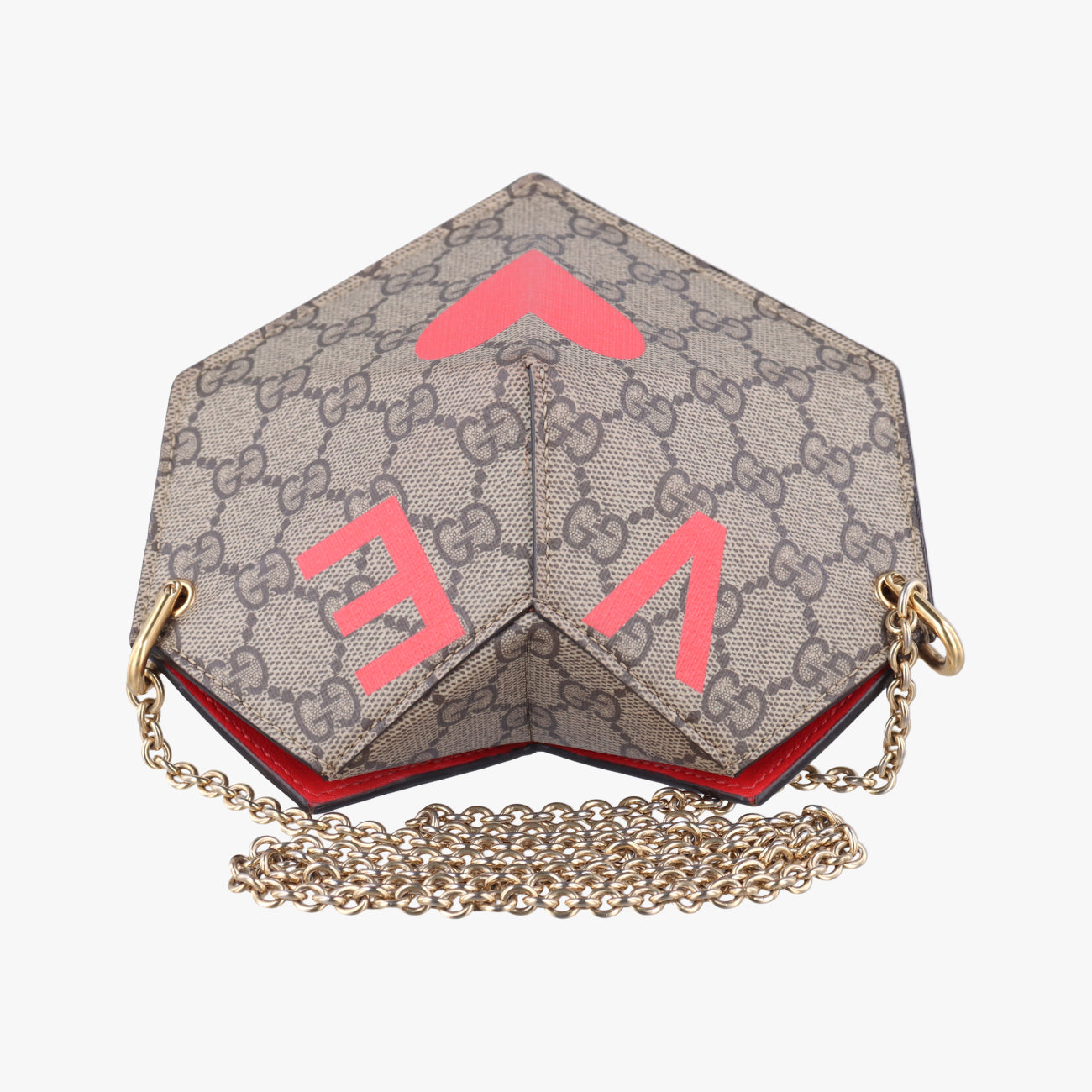 Pre-owned Gucci heart Brown×Red PVC coated canvas 678131 shoulderbag | stylenewstar