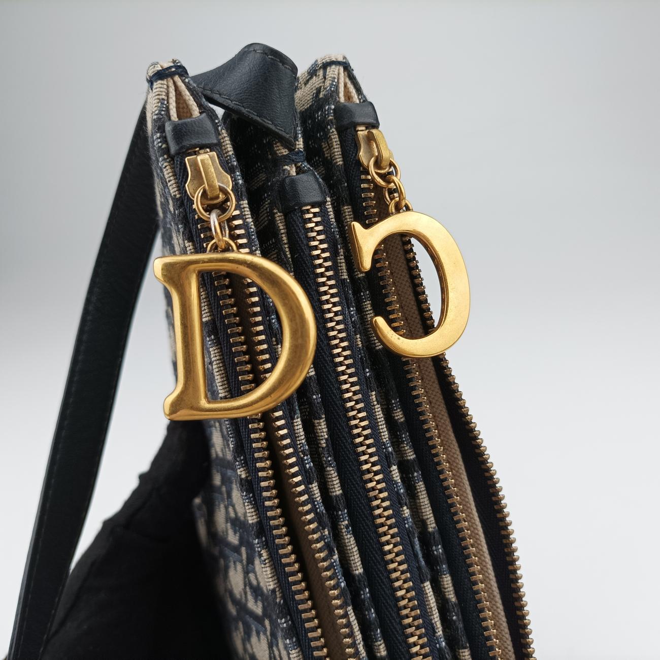 Pre-owned Christian Dior Saddle Navy×Gray Jacquard  shoulderbag | stylenewstar