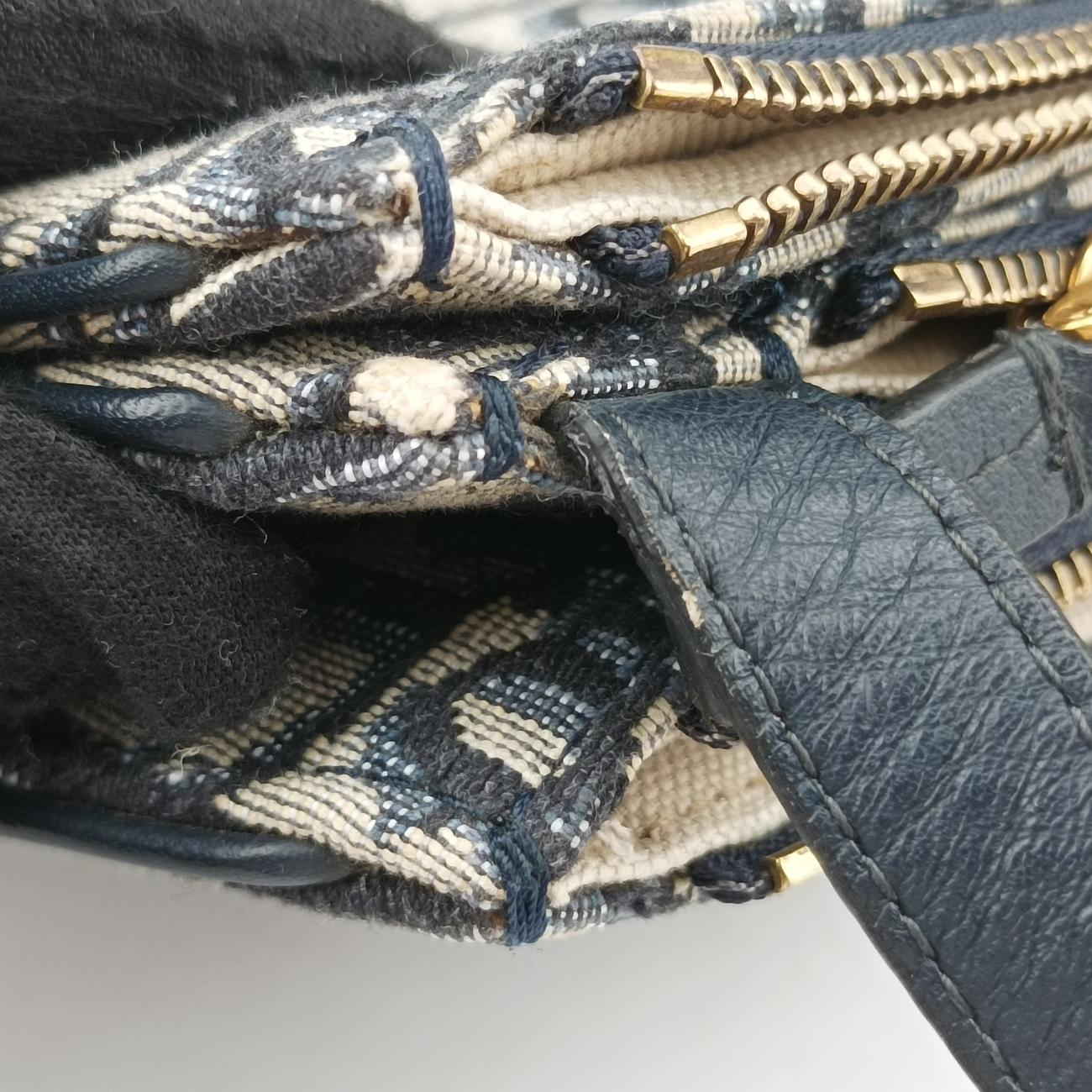 Pre-owned Christian Dior Saddle Navy×Gray Jacquard  shoulderbag | stylenewstar