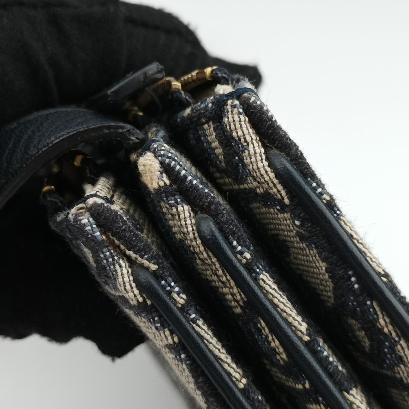 Pre-owned Christian Dior Saddle Navy×Gray Jacquard  shoulderbag | stylenewstar