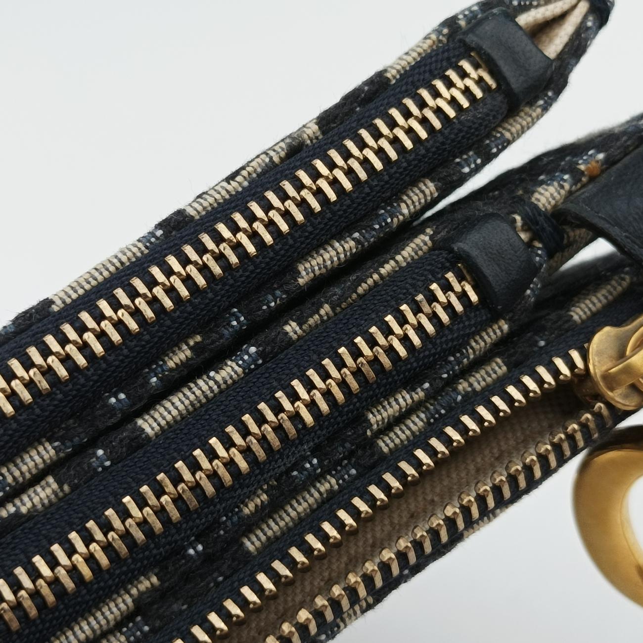 Pre-owned Christian Dior Saddle Navy×Gray Jacquard  shoulderbag | stylenewstar