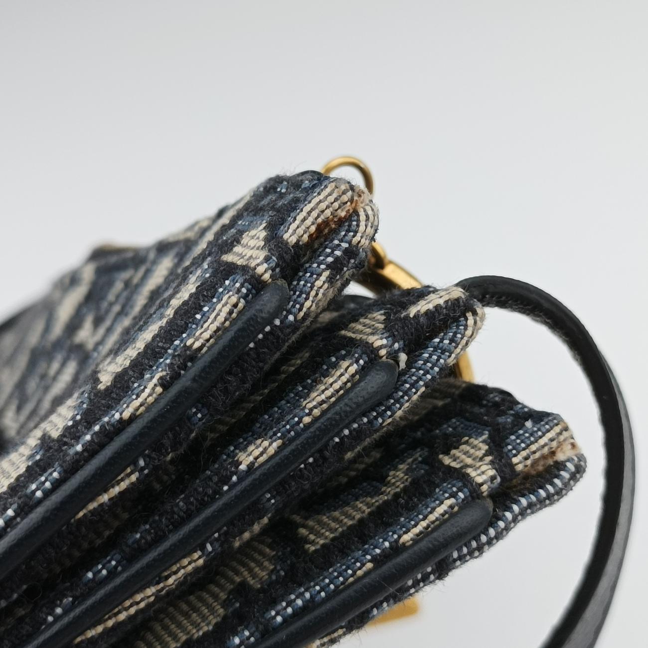 Pre-owned Christian Dior Saddle Navy×Gray Jacquard  shoulderbag | stylenewstar