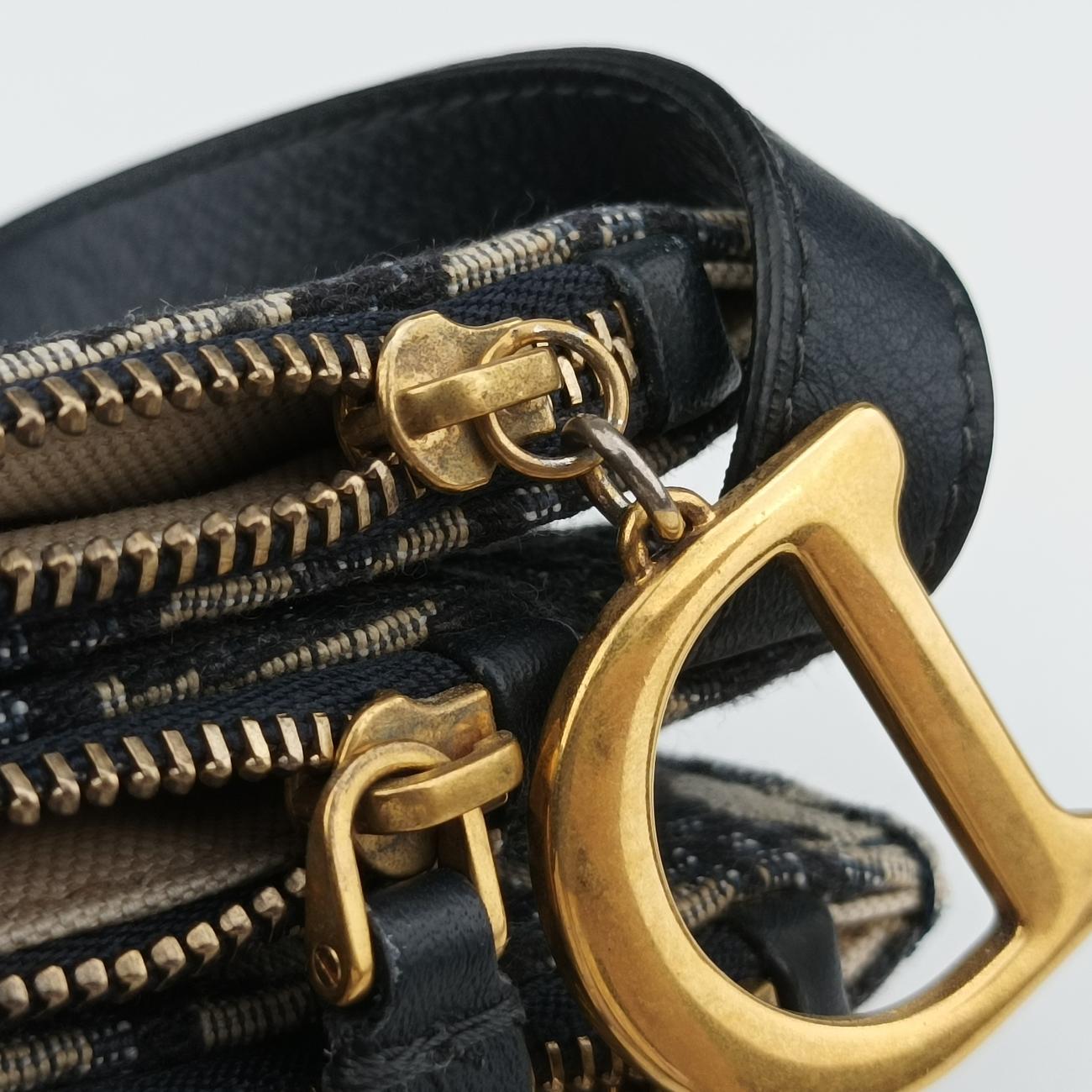 Pre-owned Christian Dior Saddle Navy×Gray Jacquard  shoulderbag | stylenewstar