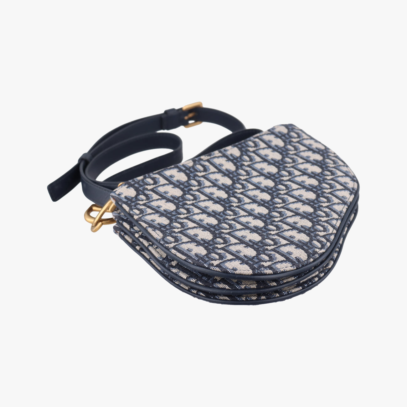 Pre-owned Christian Dior Saddle Navy×Gray Jacquard  shoulderbag | stylenewstar