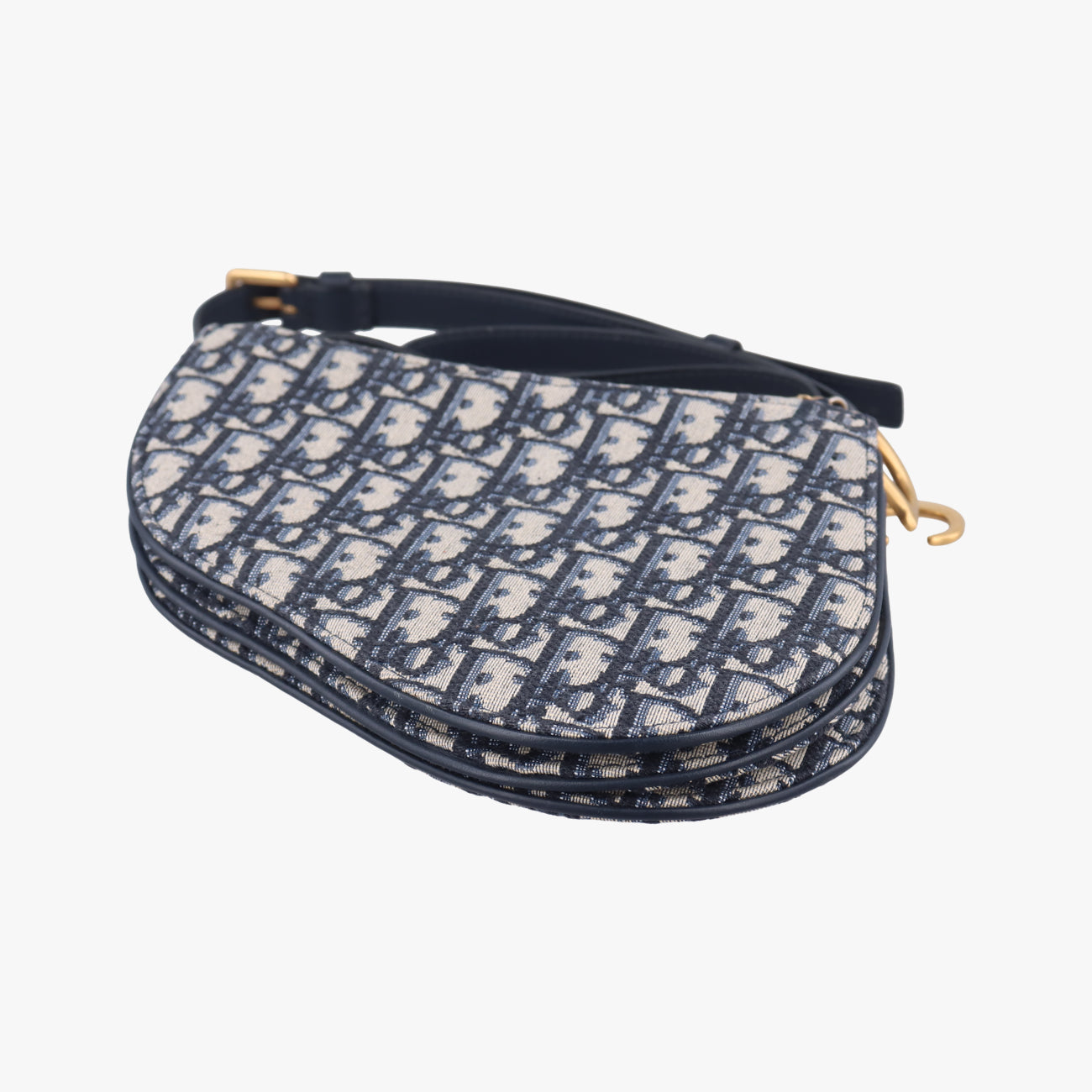 Pre-owned Christian Dior Saddle Navy×Gray Jacquard  shoulderbag | stylenewstar
