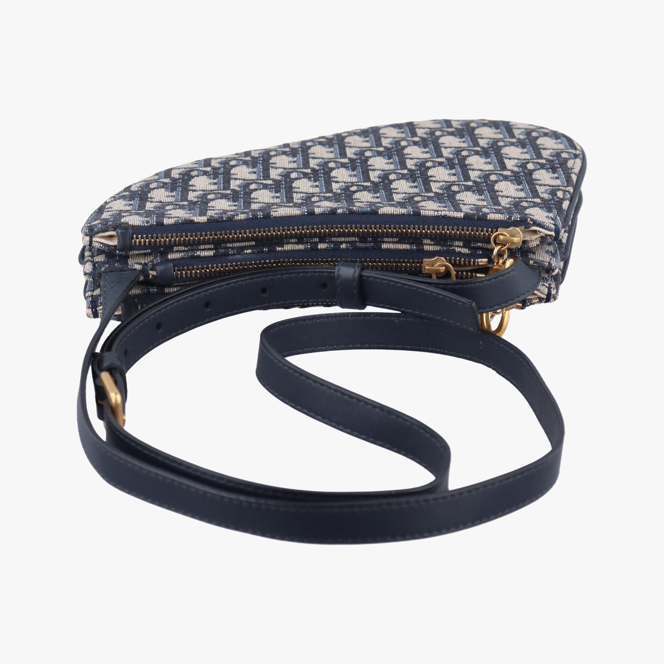 Pre-owned Christian Dior Saddle Navy×Gray Jacquard  shoulderbag | stylenewstar