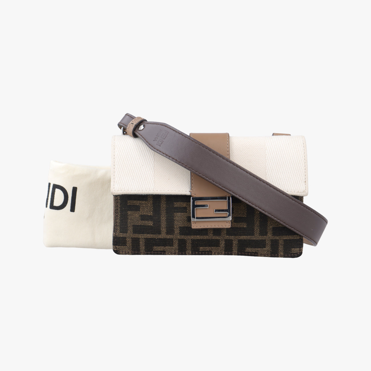 Secondhand Fendi FF Logo Baguette slim Brown×white canvas 7M0295 shoulderbag | stylenewstar