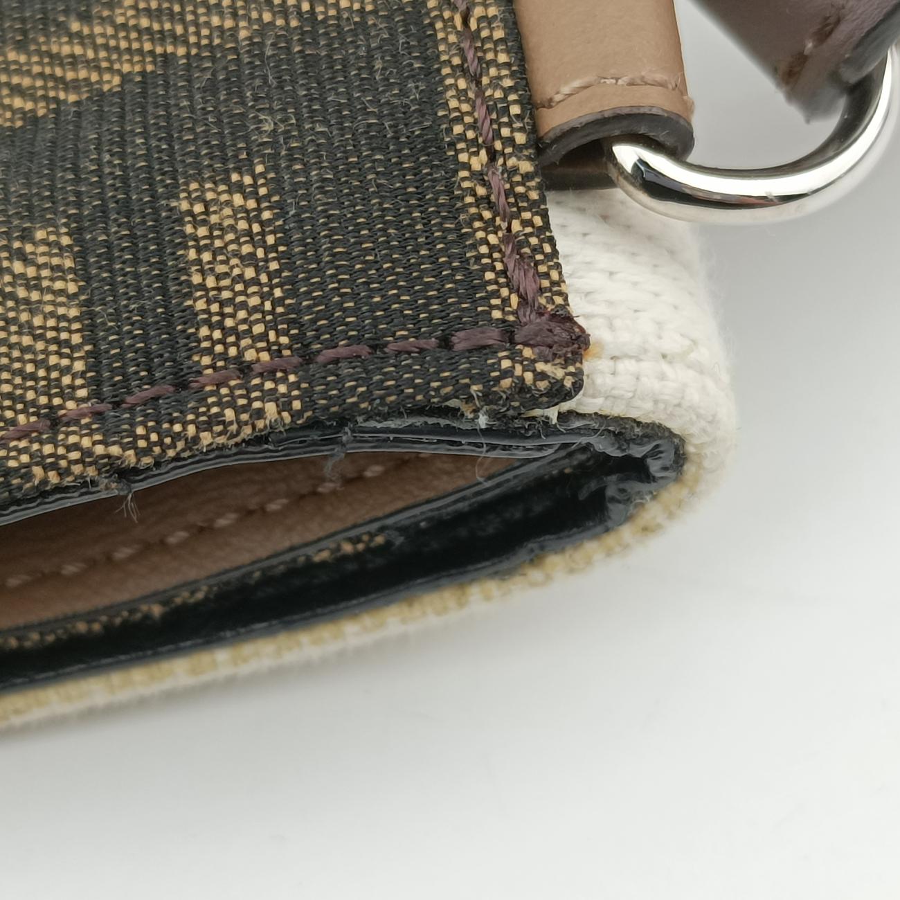 Secondhand Fendi FF Logo Baguette slim Brown×white canvas 7M0295 shoulderbag | stylenewstar