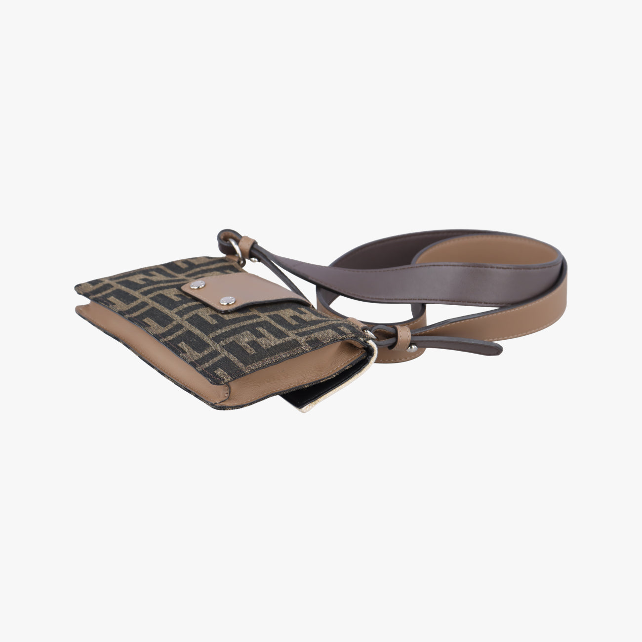 Secondhand Fendi FF Logo Baguette slim Brown×white canvas 7M0295 shoulderbag | stylenewstar