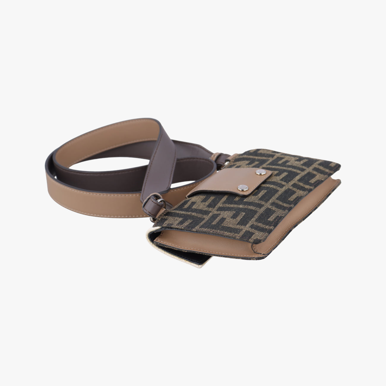 Secondhand Fendi FF Logo Baguette slim Brown×white canvas 7M0295 shoulderbag | stylenewstar