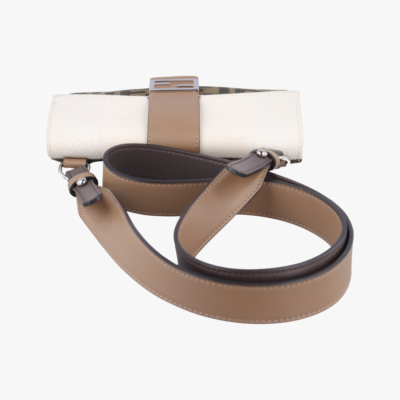 Secondhand Fendi FF Logo Baguette slim Brown×white canvas 7M0295 shoulderbag | stylenewstar