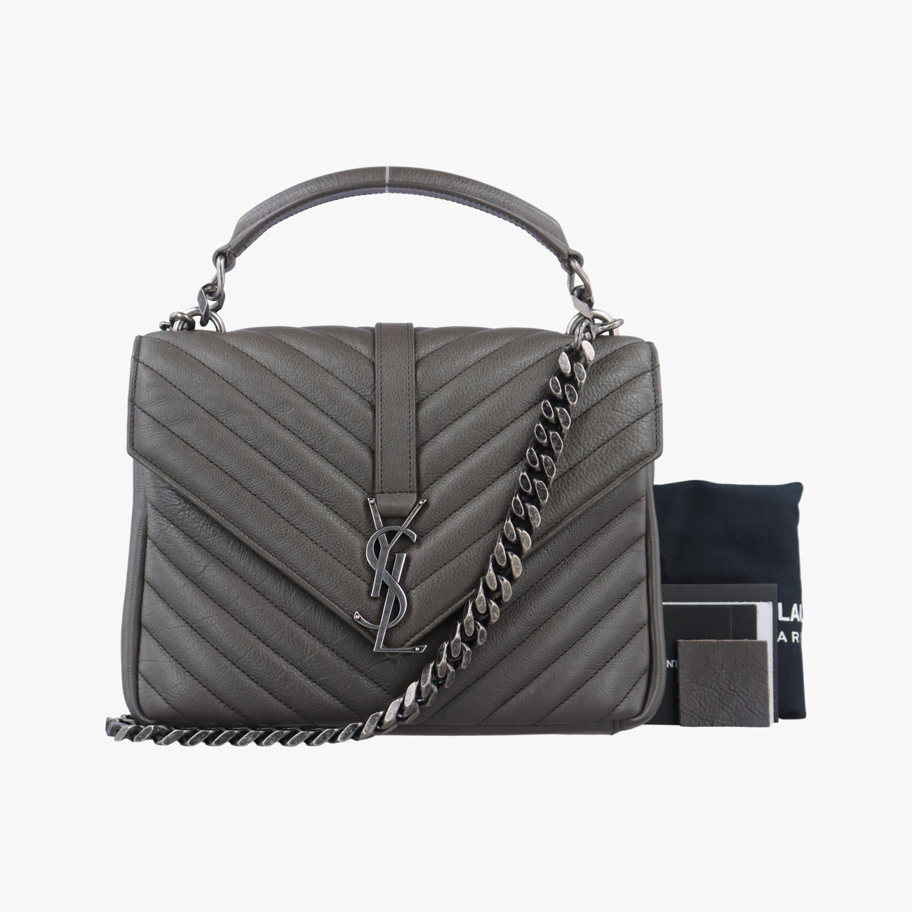 Pre-owned Yves Saint Laurent COLLEGE Grey Leather 428056 shoulderbag | stylenewstar