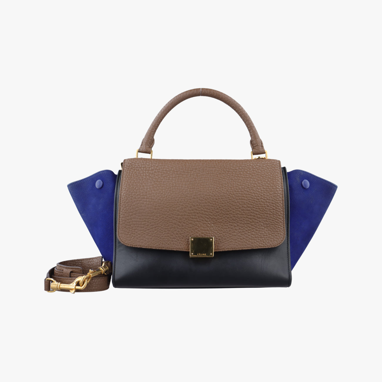 Pre-owned Celine Trapèze Beige x Black x Blue Leather × suede  shoulderbag | stylenewstar