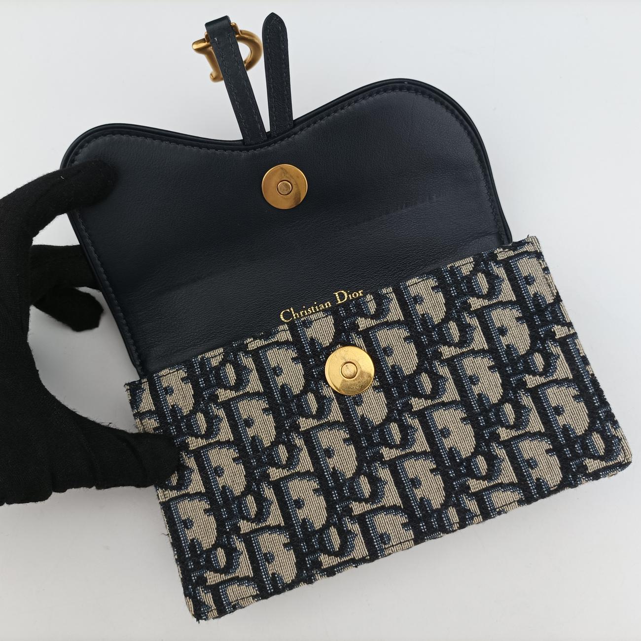 Pre-owned Christian Dior Saddle Navy×Gray jacquard  bum bag/waist bag | stylenewstar