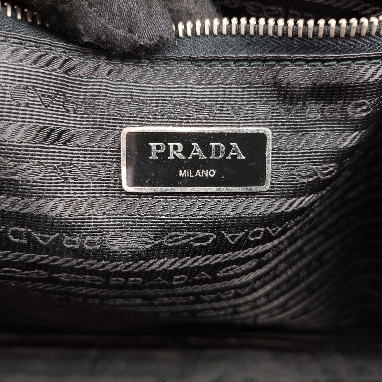 Pre-owned Prada Triangle Logo Plate Black Saffiano Leather  handbag | stylenewstar