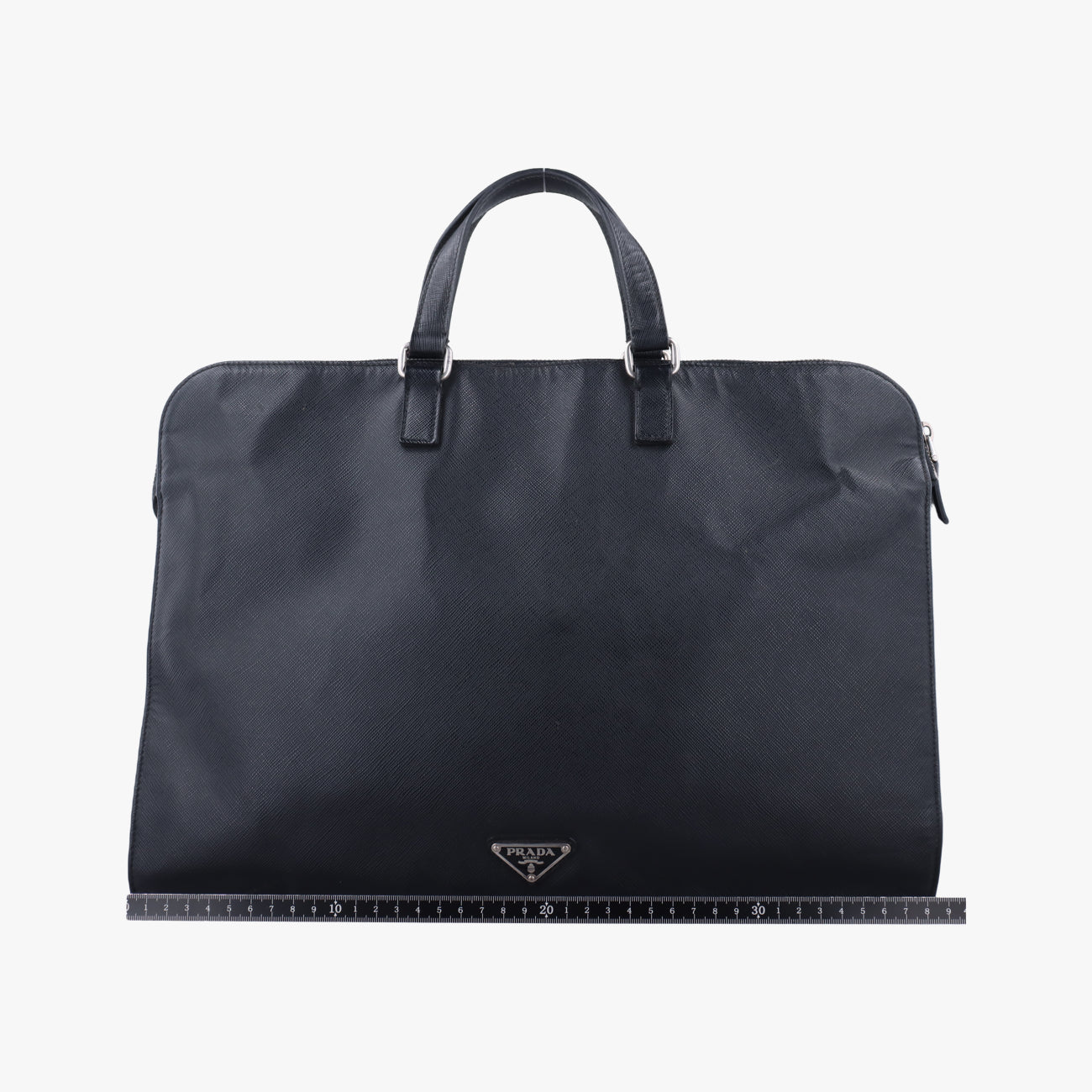 Pre-owned Prada Triangle Logo Plate Black Saffiano Leather  handbag | stylenewstar