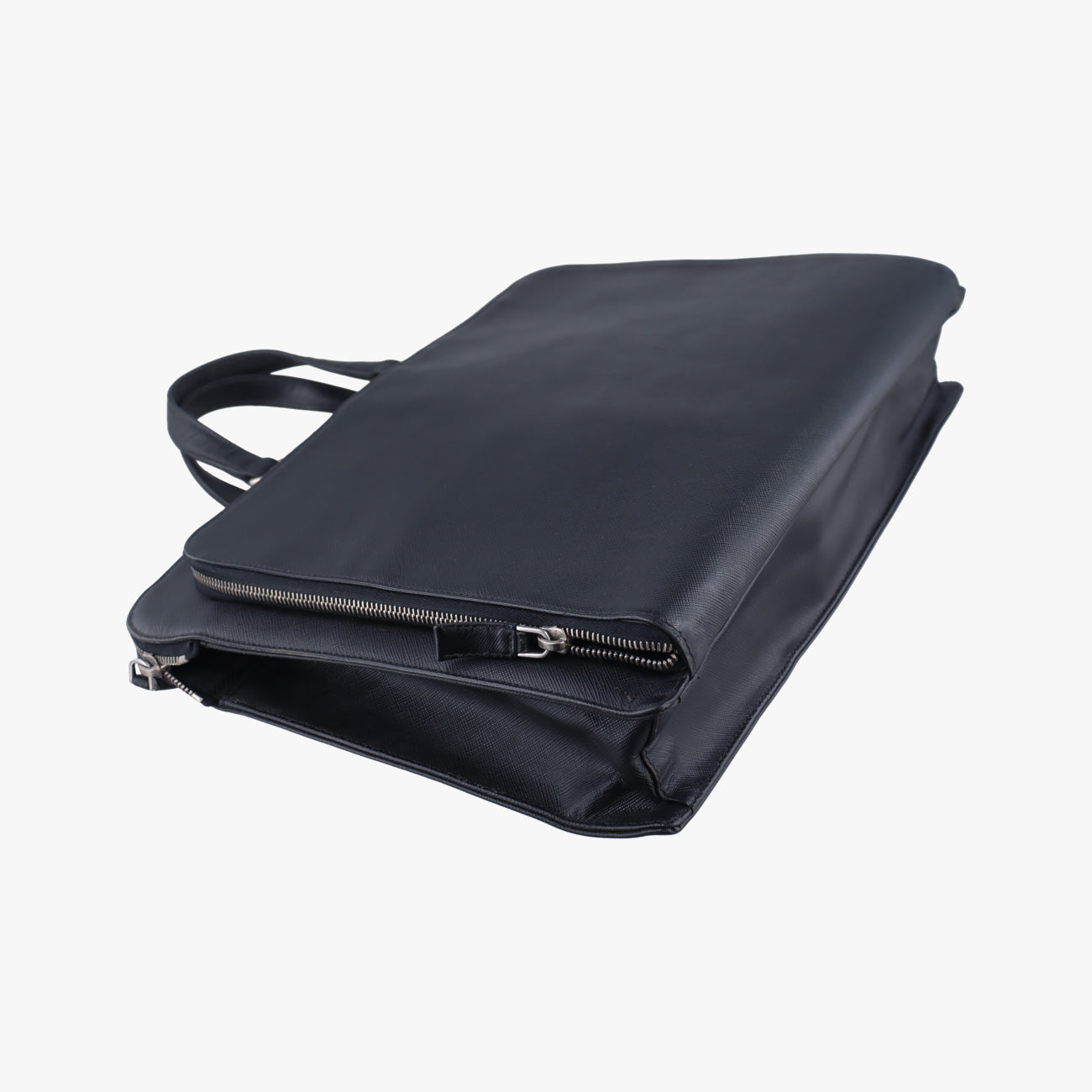 Pre-owned Prada Triangle Logo Plate Black Saffiano Leather  handbag | stylenewstar