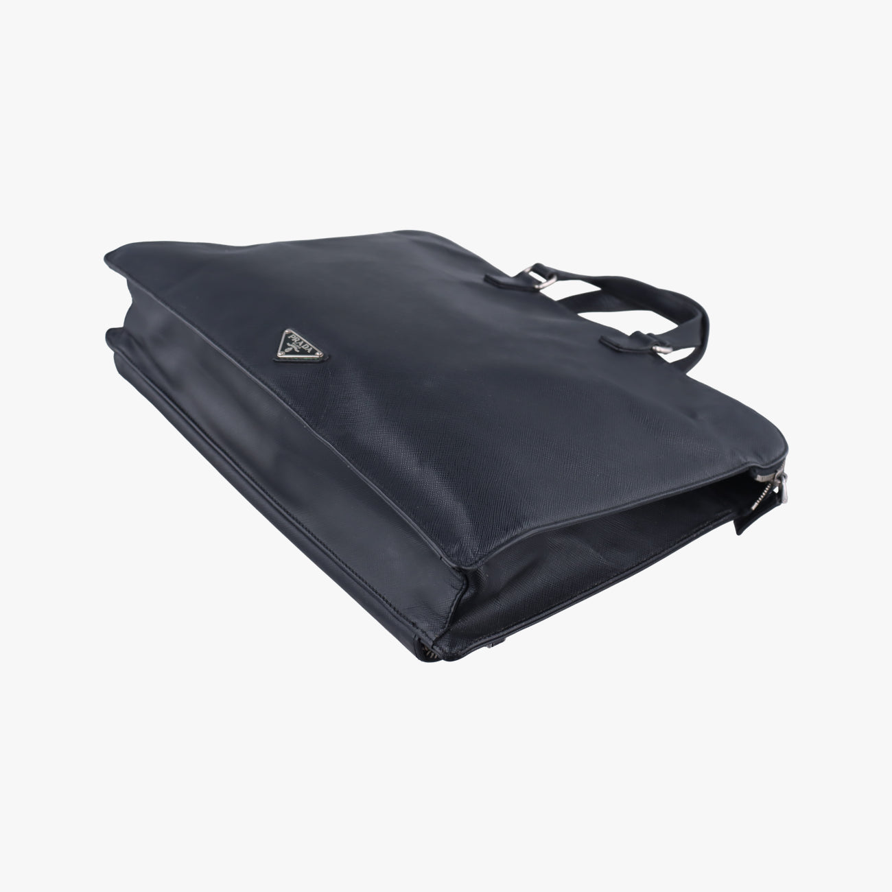 Pre-owned Prada Triangle Logo Plate Black Saffiano Leather  handbag | stylenewstar