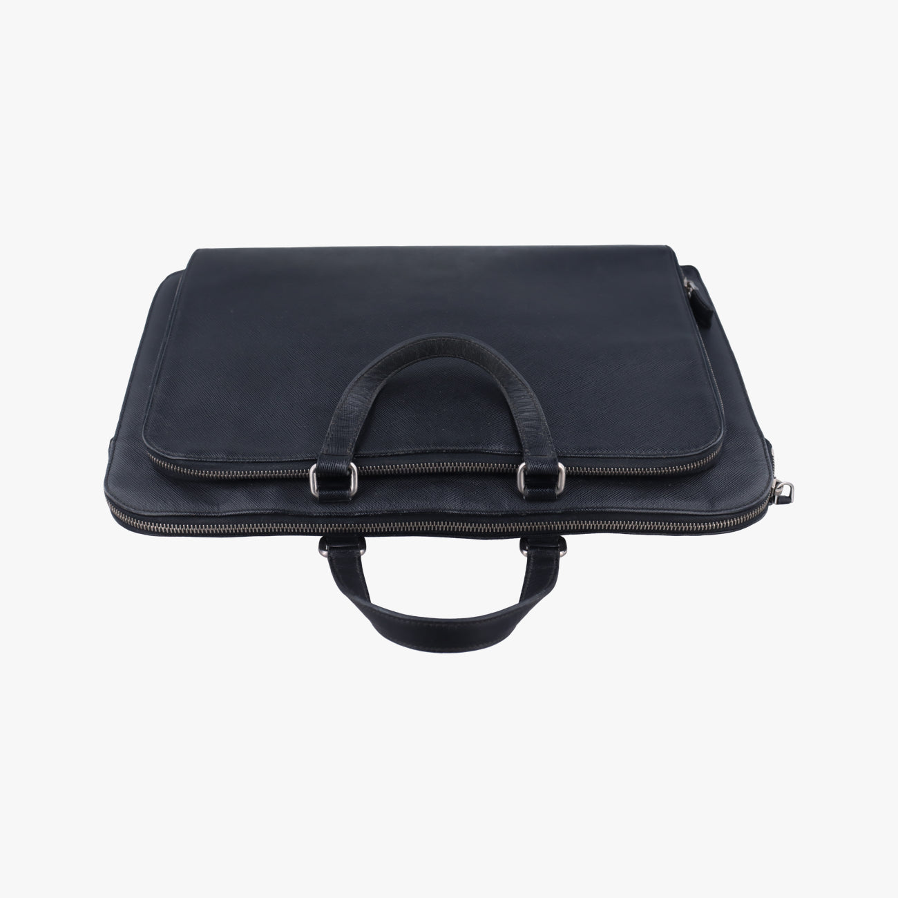 Pre-owned Prada Triangle Logo Plate Black Saffiano Leather  handbag | stylenewstar