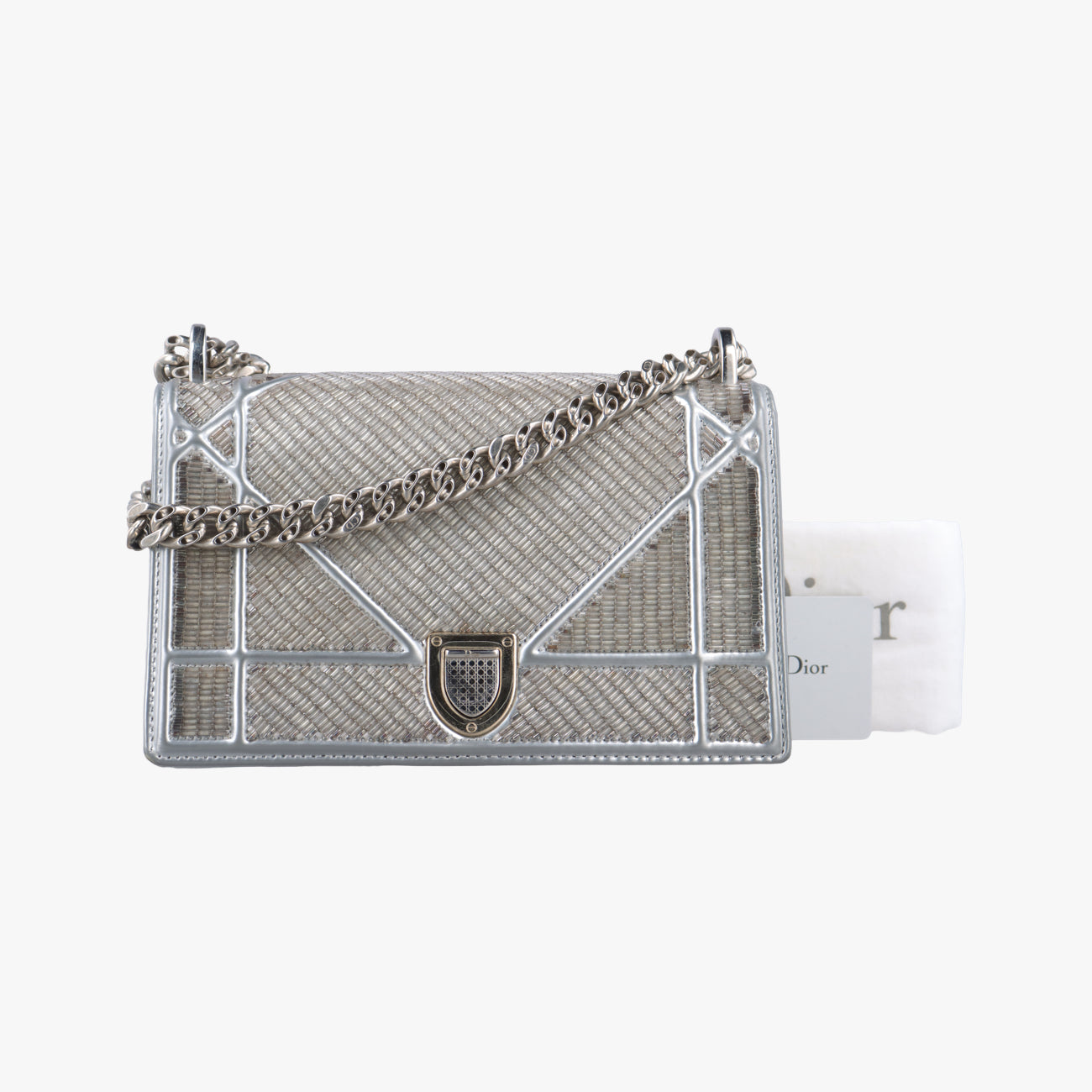Pre-owned Christian Dior Diorama Silver Beaded  shoulderbag | stylenewstar