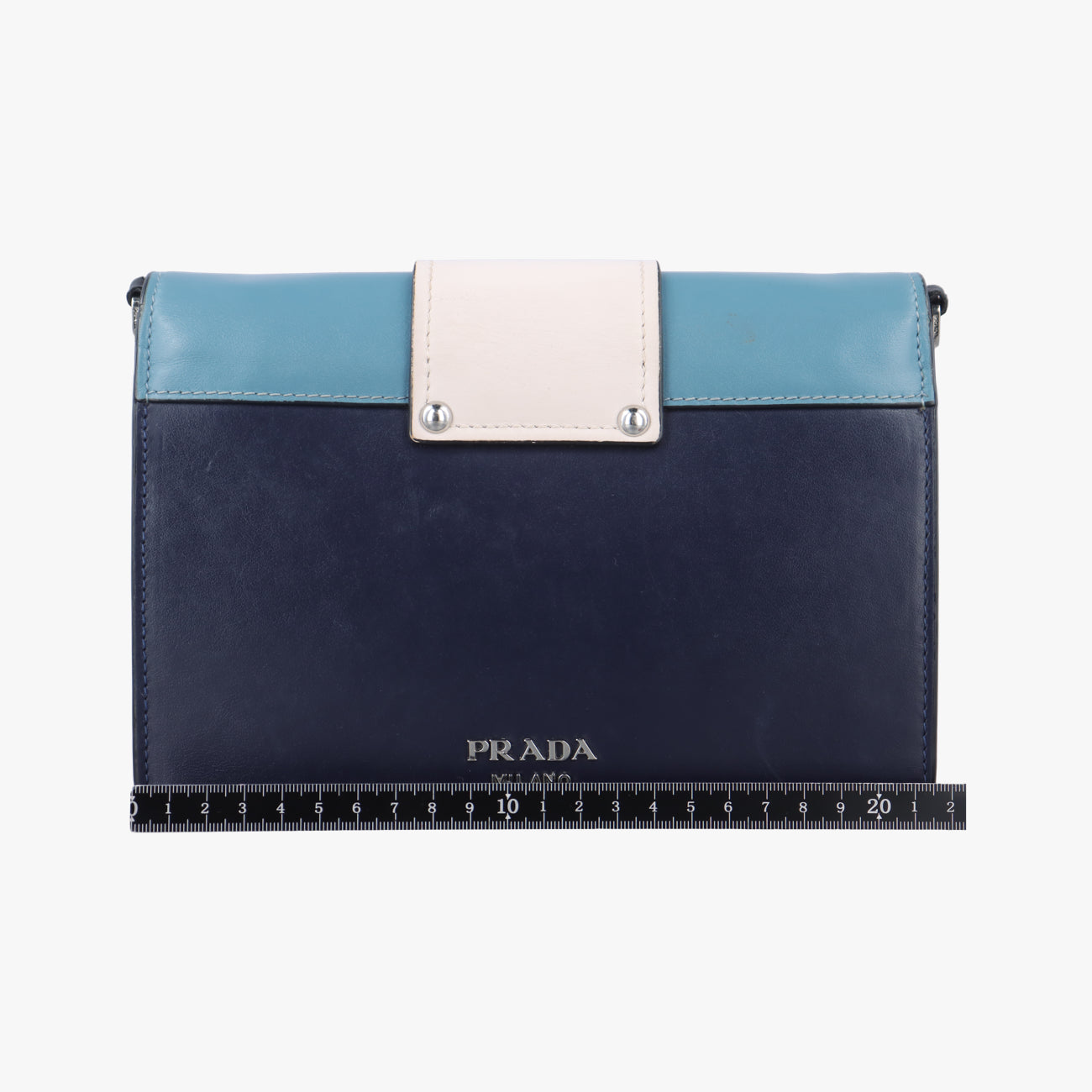 Pre-owned Prada Plex Ribbon Blue x White x Navy Leather 1BD067 shoulderbag | stylenewstar