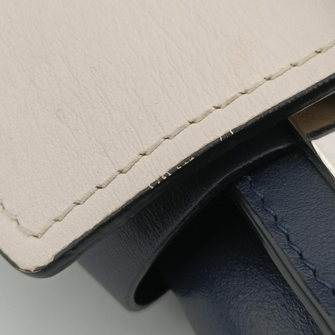 Pre-owned Prada Plex Ribbon Blue x White x Navy Leather 1BD067 shoulderbag | stylenewstar