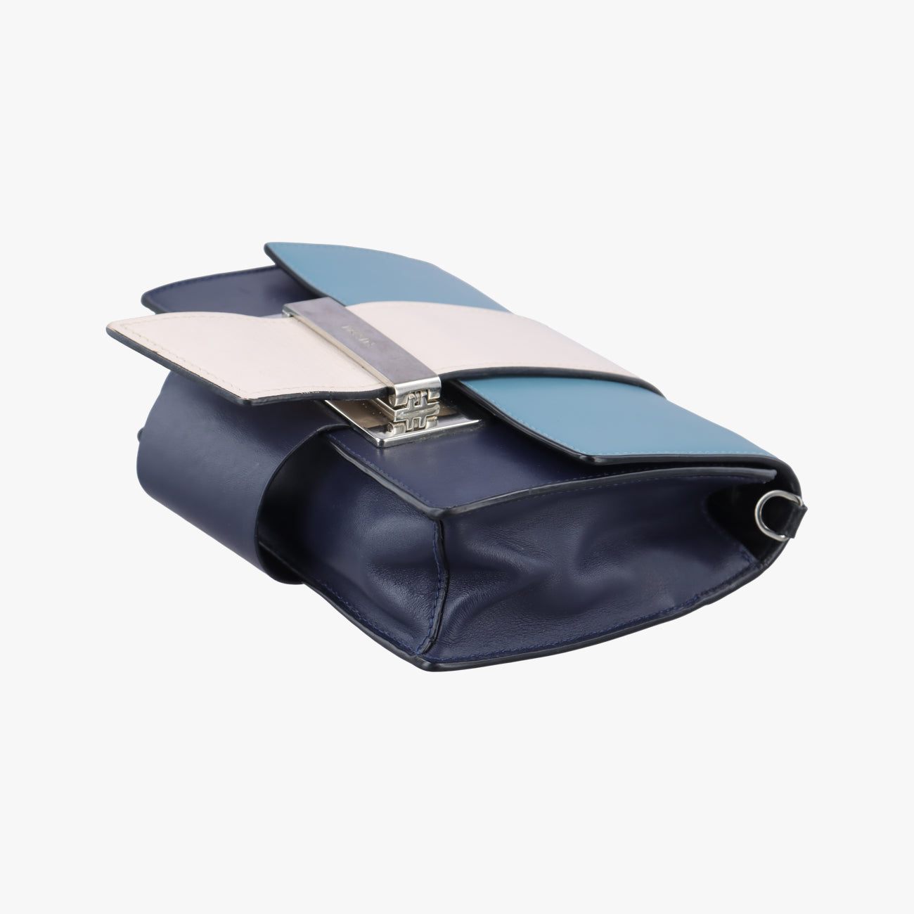 Pre-owned Prada Plex Ribbon Blue x White x Navy Leather 1BD067 shoulderbag | stylenewstar