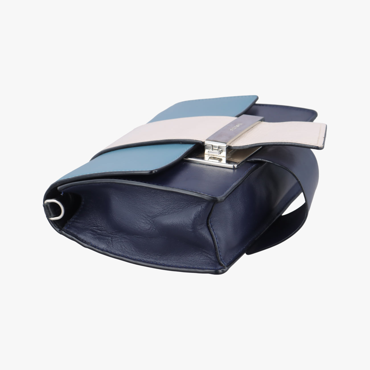 Pre-owned Prada Plex Ribbon Blue x White x Navy Leather 1BD067 shoulderbag | stylenewstar