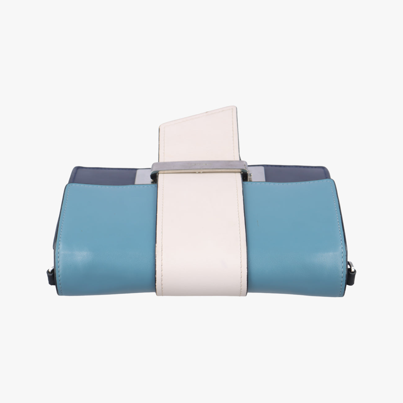 Pre-owned Prada Plex Ribbon Blue x White x Navy Leather 1BD067 shoulderbag | stylenewstar