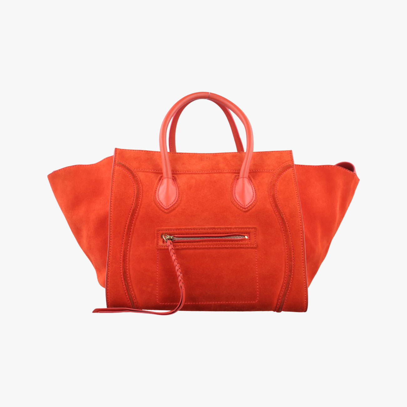Pre-owned Celine Luggage Small Square Phantom Orange suede  handbag | stylenewstar