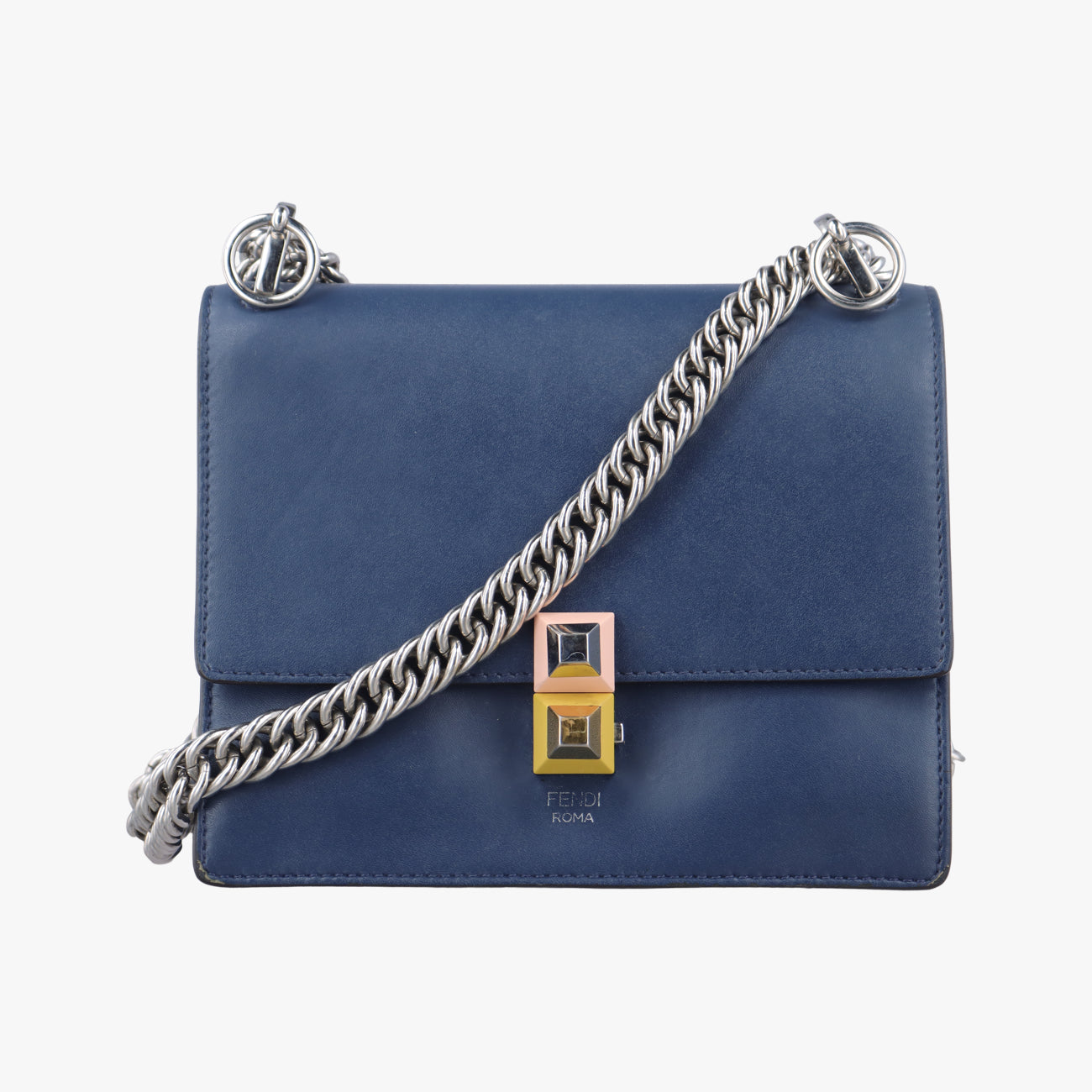 Pre-owned Fendi studded Kan I Navy Leather 8M0381 shoulderbag | stylenewstar