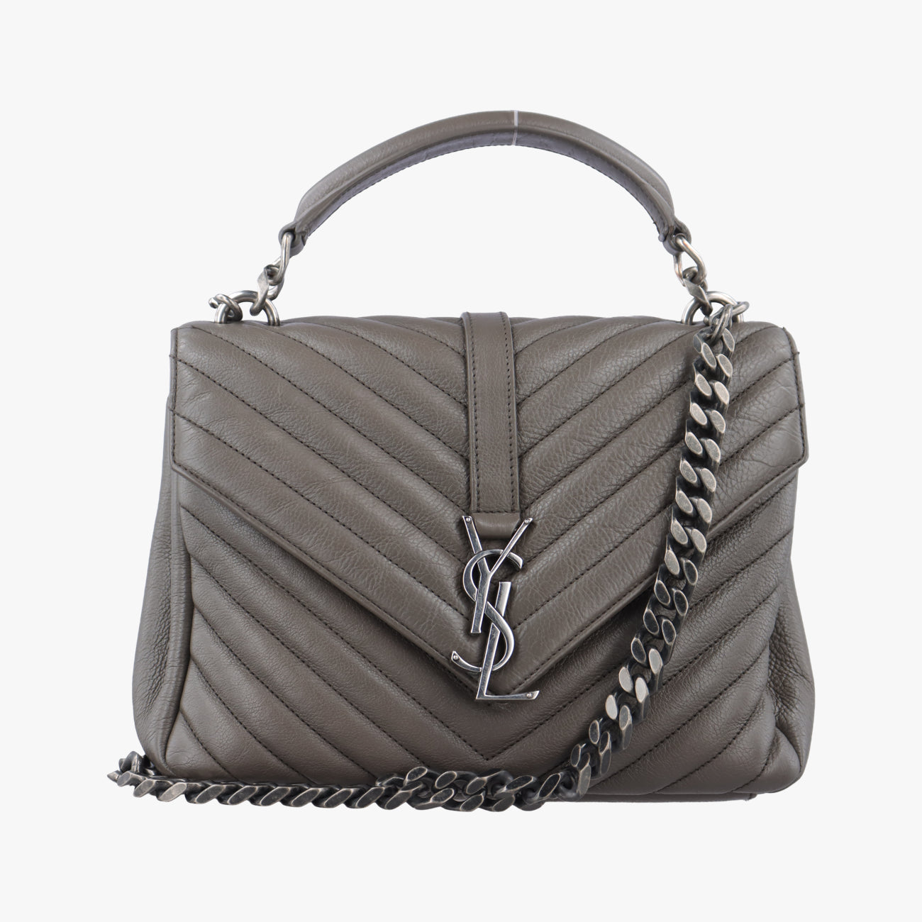 Pre-owned Yves Saint Laurent COLLEGE Grey Leather 428056 shoulderbag | stylenewstar