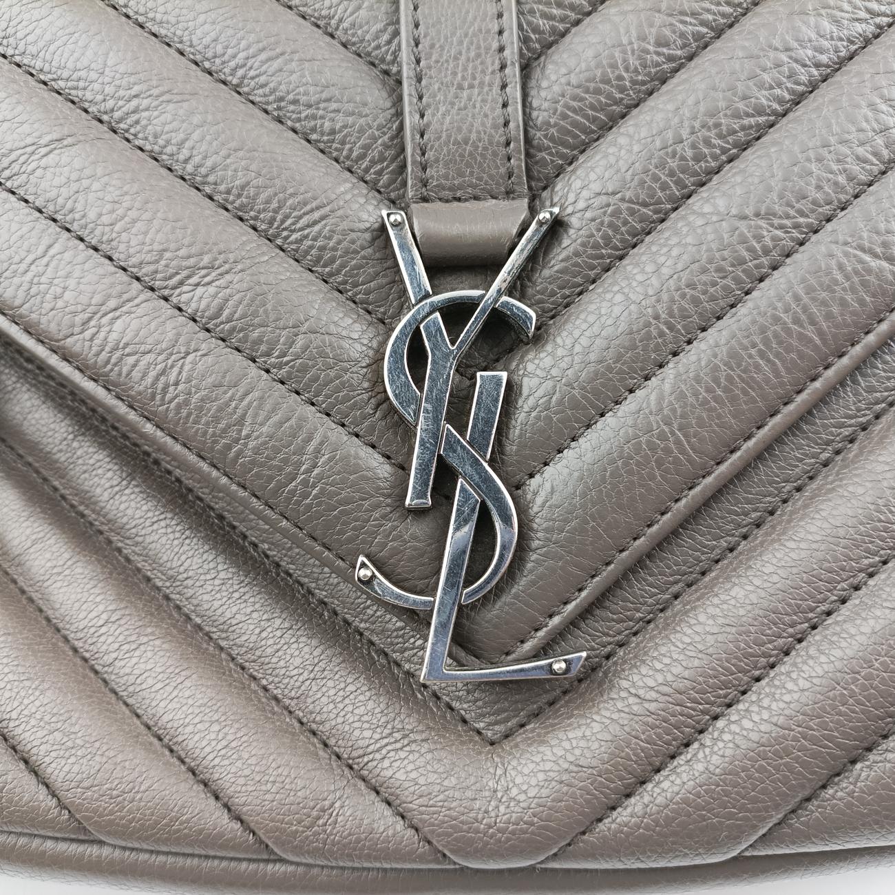 Pre-owned Yves Saint Laurent COLLEGE Grey Leather 428056 shoulderbag | stylenewstar