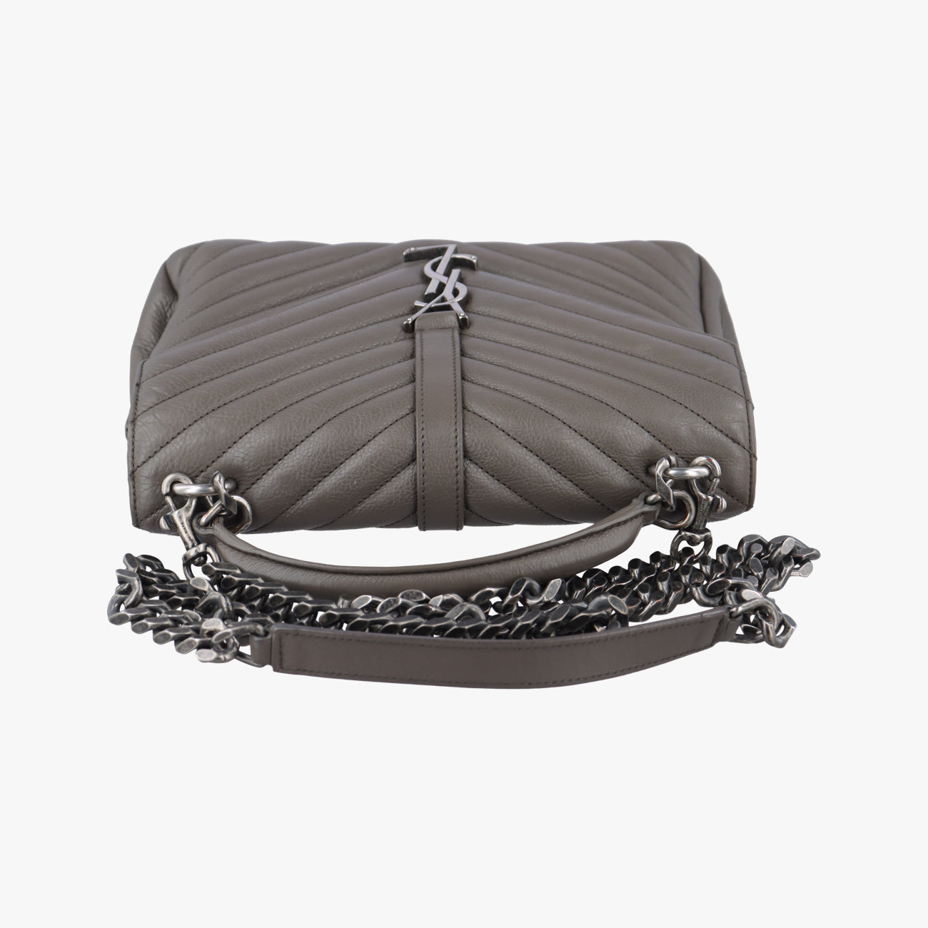 Pre-owned Yves Saint Laurent COLLEGE Grey Leather 428056 shoulderbag | stylenewstar