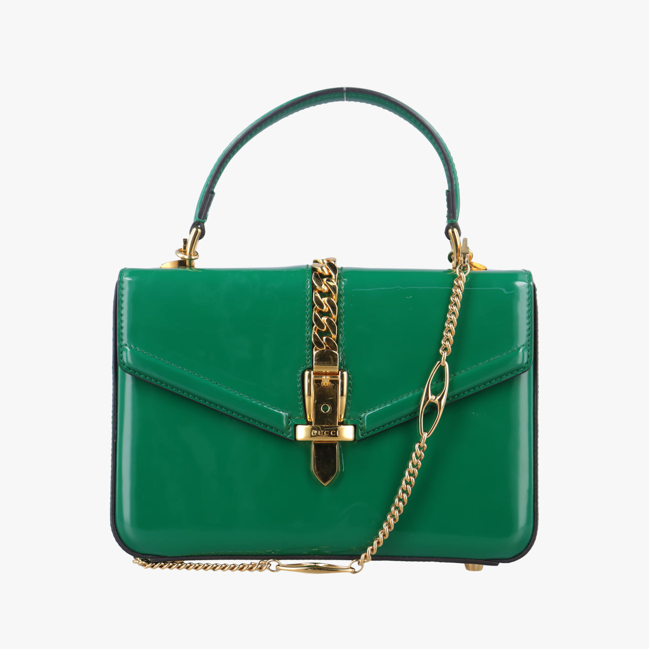 Pre-owned Gucci Sylvie Green Patent 589479 shoulderbag | stylenewstar