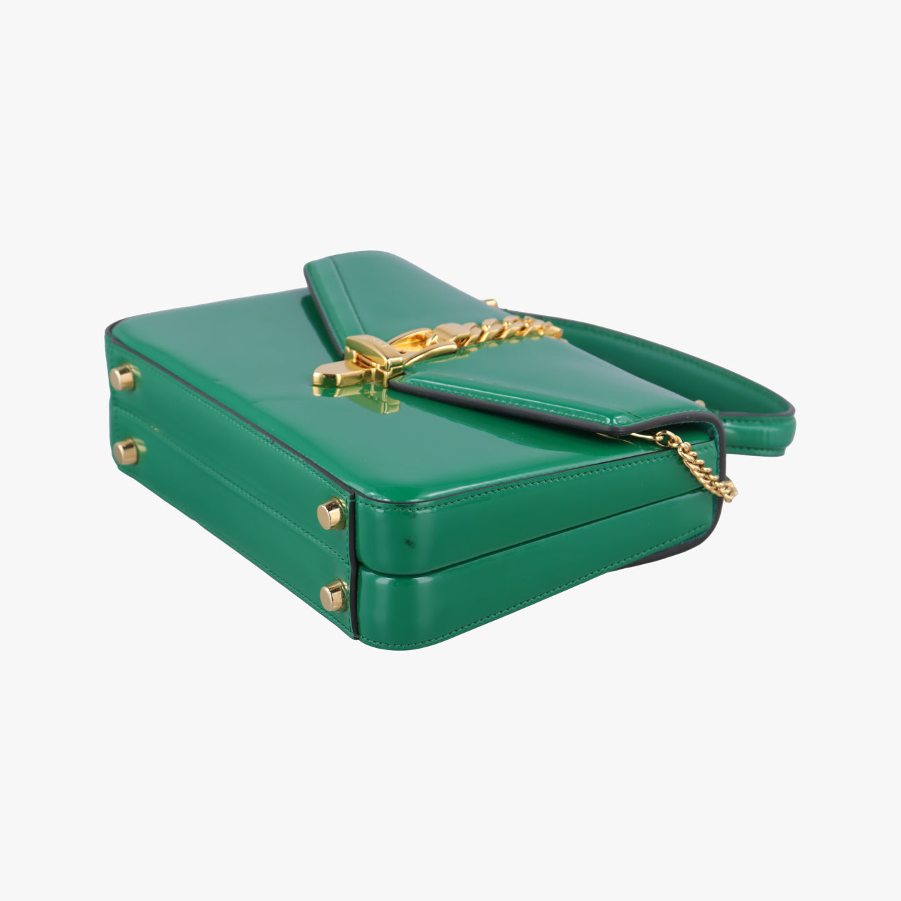 Pre-owned Gucci Sylvie Green Patent 589479 shoulderbag | stylenewstar